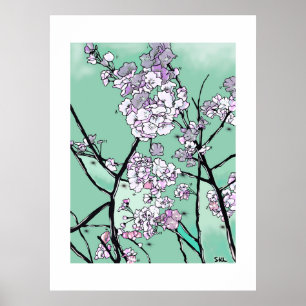 風に舞う桜 ― ミニマル フローラル アート ポスター