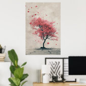 風に舞う桜 - 日本の桜の絵 ポスター (ホームオフィス)
