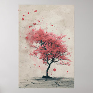 風に舞う桜 - 日本の桜の絵 ポスター