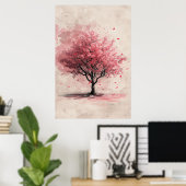 風に舞う桜 - 日本の桜の絵 ポスター (ホームオフィス)