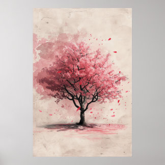 風に舞う桜 - 日本の桜の絵 ポスター