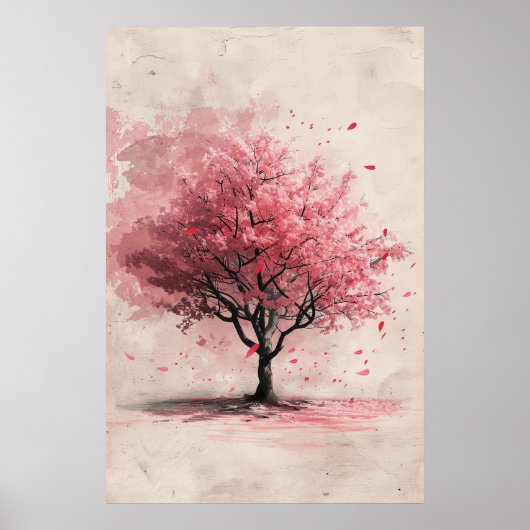 風に舞う桜 - 日本の桜の絵 ポスター (正面)