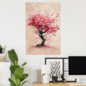 風に舞う桜 - 桜の花の絵画 ポスター (ホームオフィス)