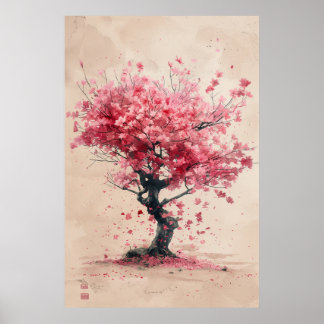 風に舞う桜 - 桜の花の絵画 ポスター