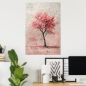 風に舞う桜 - 桜の花の絵 ポスター (ホームオフィス)