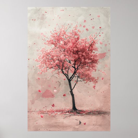 風に舞う桜 - 桜の花の絵 ポスター (正面)