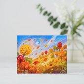 風に舞う色とりどりの紅葉 ポストカード (スタンド正面)