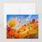 風に舞う色とりどりの紅葉 ポストカード (正面/裏面)