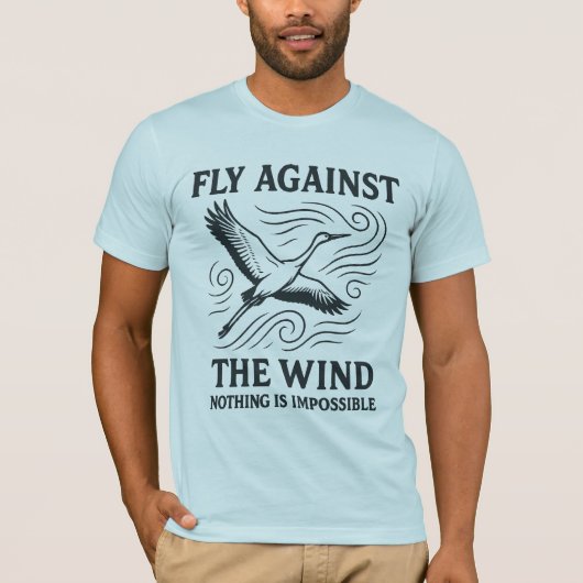 風に逆らって飛ぶデザイン Tシャツ (正面)