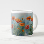 風に鮮やかオレンジ色のポピー踊り。 ジャンボコーヒーマグカップ (正面右)