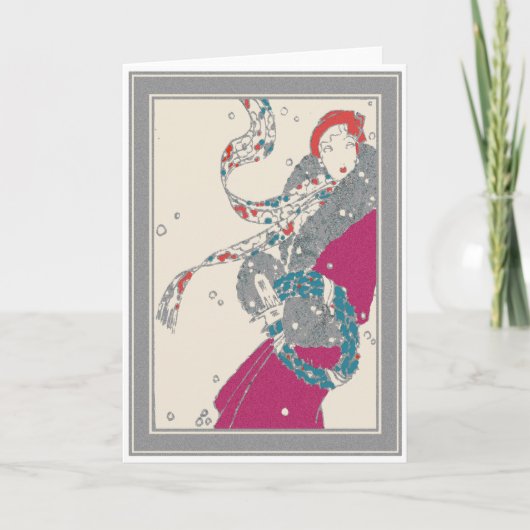 風のクリスマスのDecoのリースの買物客 シーズンカード (正面)