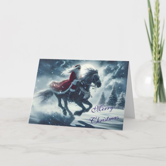 風のクリスマスカードのようにサンタに乗る シーズンカード (正面)