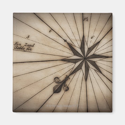 風のクローズアップバラマップ上のアンティーク マグネット (正面)