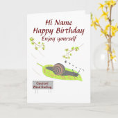 風のサーフィンのかたつむり、おもしろいなバースデー・カード カード (黄色い花)