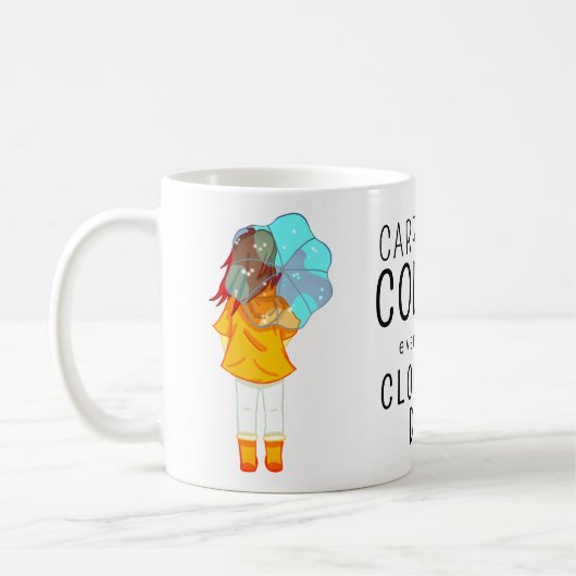 風の中の傘の女の子 ポジティブな名言 コーヒーマグカップ (左)