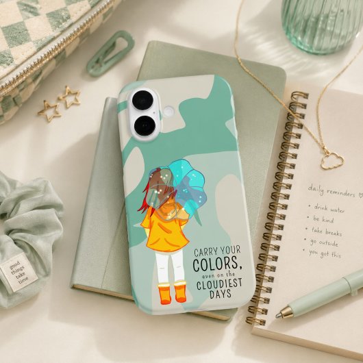 風の中の傘の女の子 ポジティブな名言 Case-Mate iPhoneケース