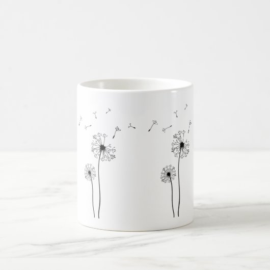 風の中の白吹と黒のタンポポ コーヒーマグカップ (中央)