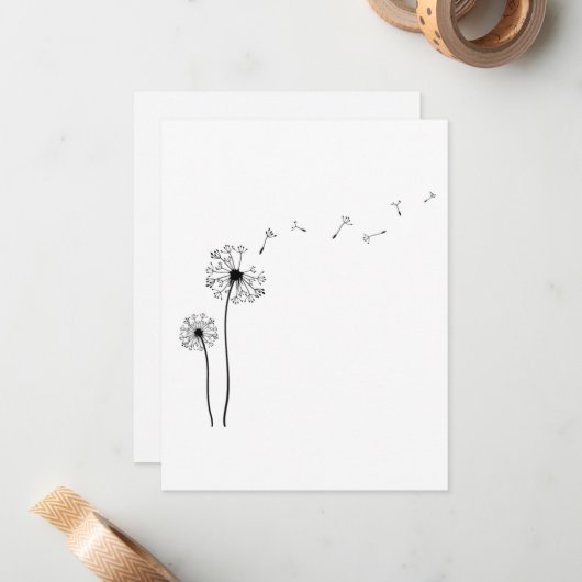 風の中の白吹と黒のタンポポ ノートカード (正面/裏面インサイチュ)