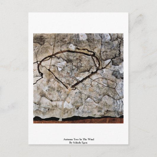 風の中の秋の木　エゴン・シーレ作 ポストカード (正面)