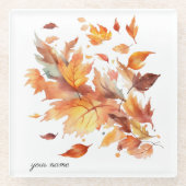 風の中吹の紅葉、カスタマイズ可能 ガラスコースター (正面)