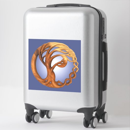 風の吹木と三日月の木彫り シール (スーツケース)