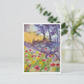 風の強いポピー畑 ポストカード (スタンド正面)