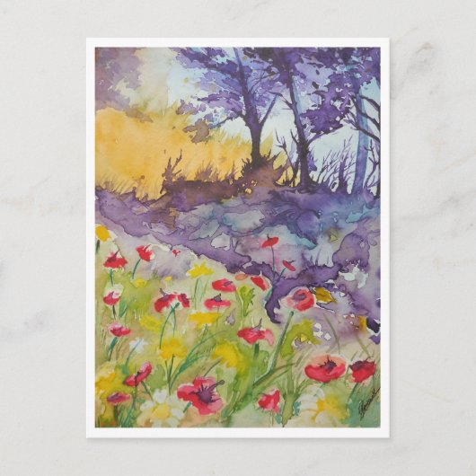 風の強いポピー畑 ポストカード (正面)
