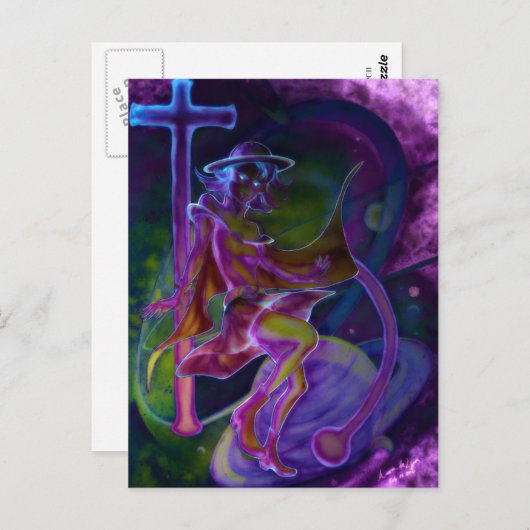 風の強い土星サイケデリック ポストカード (正面/裏面)