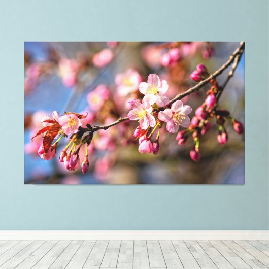 風の強い日に咲く桜の花の自然な絵画 キャンバスプリント (インサイチュ (ウッドフロア))