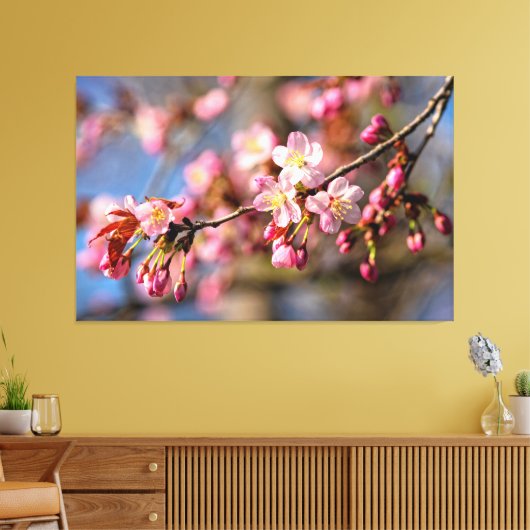 風の強い日に咲く桜の花の自然な絵画 キャンバスプリント (インサイチュ (リビング))