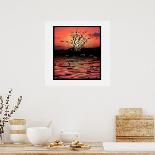 風の強い日に日没のお金の木 ポスター (キッチン)