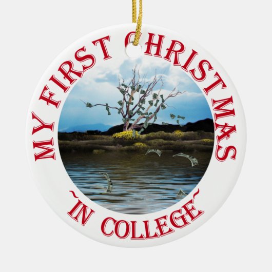 風の強い日に金の木 セラミックオーナメント (正面)