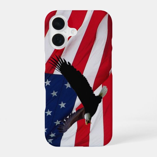 風の日アメリカ国旗と鷲 iPhone 16ケース (裏面)
