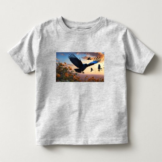 風の翼：カラスとスズメ トドラーTシャツ (正面)