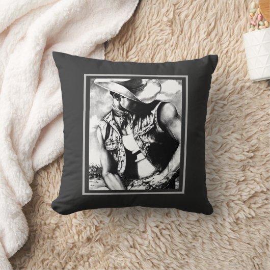 風エレガントのカウボーイのファインアートスケッチ クッション (ブランケット)