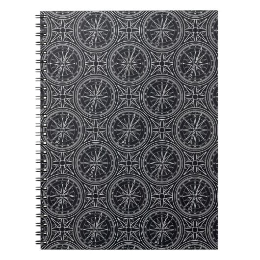 風バラのコンパスパターン ノートブック (正面)