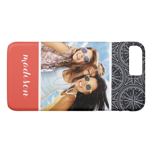 風バラコンパスパターン |写真と名前 Case-Mate iPhoneケース (裏面(横))