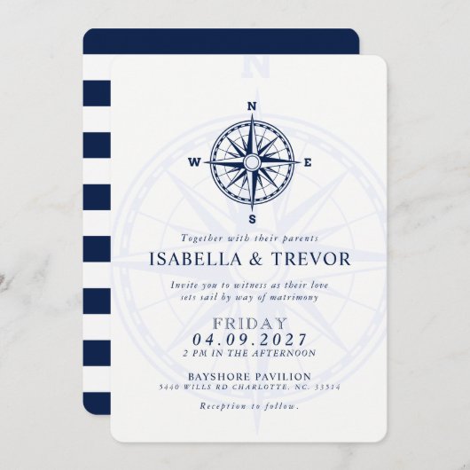 風バラ航海のウェディング招待 招待状 (正面/裏面)
