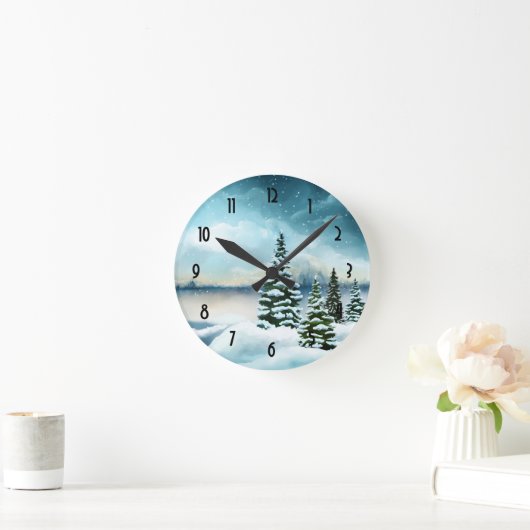 風光の冬のワンダーランド水絵画彩 ラウンド壁時計 (ホーム)