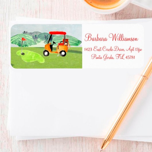 風光明媚なおもしろいゴルフカートグリーン差出人住所ラベル ラベル