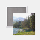 風光明媚なアルパインフォレストと湖の写真 マグネット (正面/裏面)