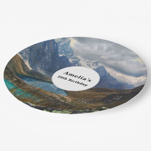 風光明媚なアルパインマウンテンズフォト誕生日 ペーパープレート (アングル)