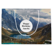 風光明媚なアルパインマウンテンズフォト誕生日 ラージペーパーバッグ (正面)
