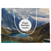 風光明媚なアルパインマウンテンズフォト誕生日 ラージペーパーバッグ (裏面)
