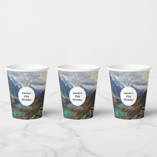 風光明媚なアルパインマウンテンズフォト誕生日 紙コップ (複数)