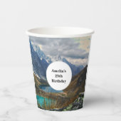 風光明媚なアルパインマウンテンズフォト誕生日 紙コップ (正面)