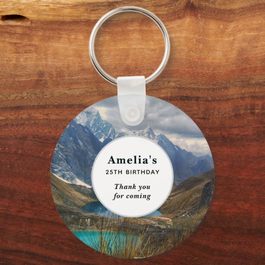 風光明媚なアルパインマウンテンズ写真誕生日ありがとう キーホルダー (正面)