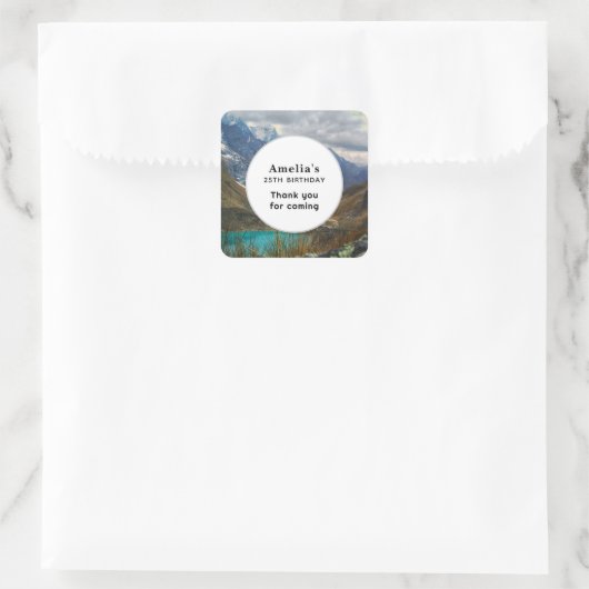 風光明媚なアルパインマウンテンズ写真誕生日ありがとう スクエアシール (バッグ)