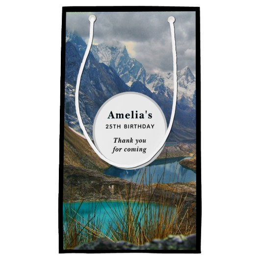 風光明媚なアルパインマウンテンズ写真誕生日ありがとう スモールペーパーバッグ (正面)