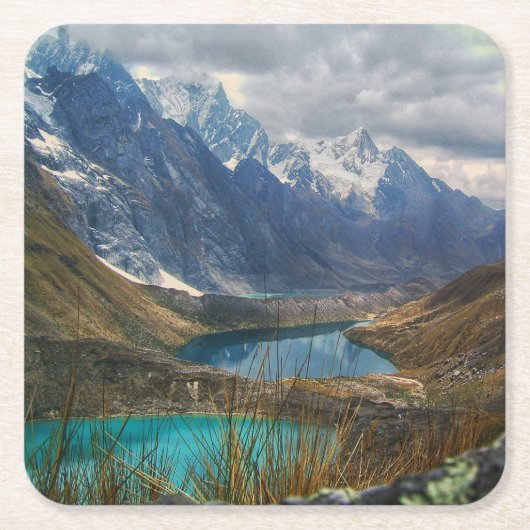 風光明媚なアルパイン山脈の写真 スクエアペーパーコースター (正面)